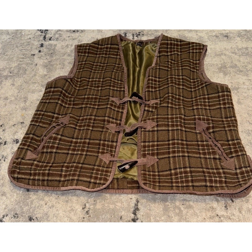Mens Brown Plaid Lined Australian Wool Blend Sz Large Button